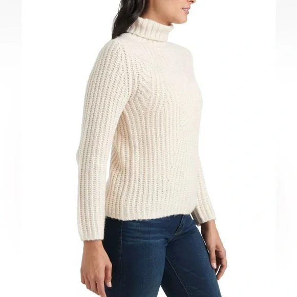 LUCKY BRAND Oatmeal Beige Traveling Rib Ribbed Turtle Neck Sweater XL - Picture 2 of 8